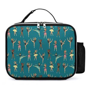 dancing ballerinas printed lunch box insulated leakproof cooler tote bag reusable for travel work picnic