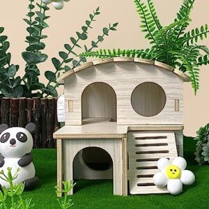 Sirvarni Hamster Hideout Cage Accessories - Hamster House and Habitat Wooden Hide Hut with Climbing Ladder and Platform for Dwarf Gerbils and Mouse Mice Rat Other Small Animals etc.