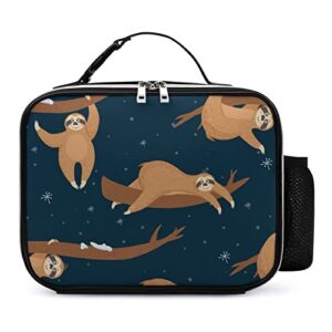 sloth play in winter printed lunch box insulated leakproof cooler tote bag reusable for travel work picnic