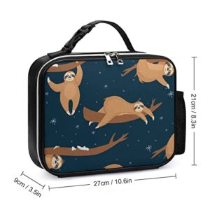 Sloth Play in Winter Printed Lunch Box Insulated Leakproof Cooler Tote Bag Reusable for Travel Work Picnic