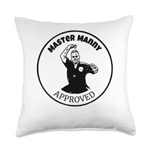 sharkfighter designs master manny approves throw pillow, 18x18, multicolor