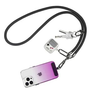 cell phone lanyard, universal adjustable detachable nylon crossbody lanyard,necklace lanyard & wrist strap with phone patch for all smartphones - black-140cm