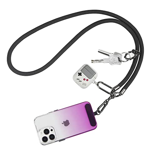 Cell Phone Lanyard, Universal Adjustable Detachable Nylon Crossbody Lanyard,Necklace Lanyard & Wrist Strap with Phone Patch for All Smartphones - Black-140cm