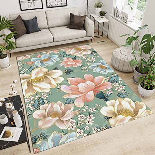 Cttelun Pink White Flowers Area Rug, Fashion Abstract Classic Indoor Rug, Living Room Rug Decorative Warm Non-Slip Machine Washable for Bedroom Children's Room Study Office Corridor - 35" W x 24" L