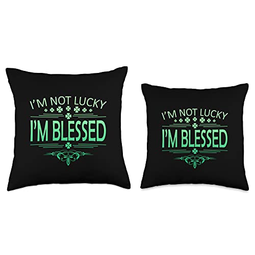 I'm Not Lucky I'm Blessed Shamrock St Patricks Day Throw Pillow, 18x18, Multicolor