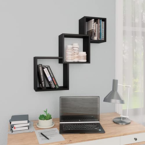 YUHI-HQYD Cube Wall Shelves,Floating Book Shelf,Bathroom Wall Organizer,Wall Decor,Corner Shelves,Wall Display Shelf,Wall Shelf for Home and Office Decor, Black 33.3"x5.9"x10.6" Engineered Wood