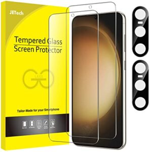 jetech screen protector for samsung galaxy s23 5g 6.1-inch with camera lens protector, tempered glass film, fingerprint id compatible, hd clear, 2-pack each