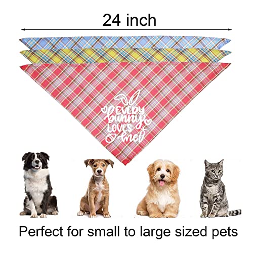 JOTFA Easter Dog Bandanas, Plaid Dog Puppy Easter Bandana Scarf for Small Medium Large Dogs Pets (Pink & Yellow & Light Blue)