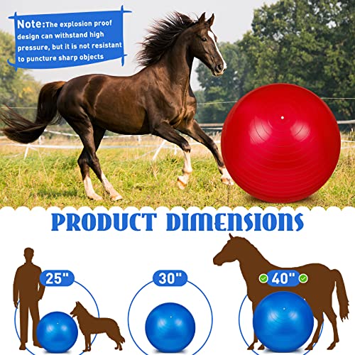 2 Pcs 40 Inch Horse Ball for Play Large Horse Ball Big Herding Ball for Horse Anti Burst Horse Soccer Ball Giant Horse Play Ball Toys for Horses to Play with, Pump Included (Blue and Red, 40 Inch)