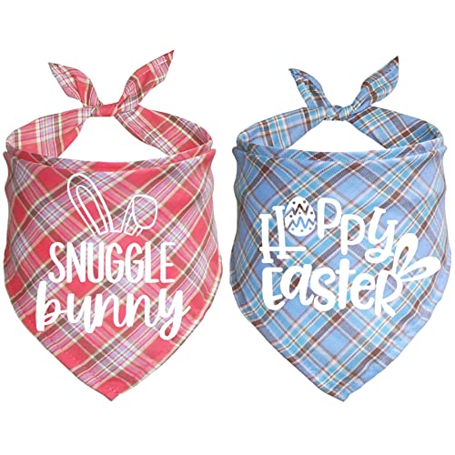 JOTFA Easter Dog Bandanas, Plaid Dog Puppy Easter Bandana Scarf for Small Medium Large Dogs Pets (Pink & Light Blue)