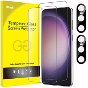 jetech screen protector for samsung galaxy s23+ / s23 plus 5g 6.6-inch with camera lens protector, tempered glass film, fingerprint id compatible, hd clear, 2-pack each