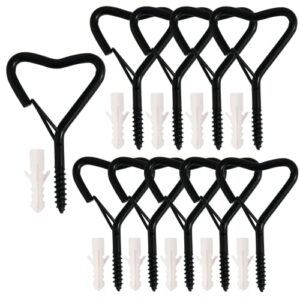 taeekiy 10 pcs love-hooks,screw hooks for hanging with safety buckle, screw in hooks for outdoor string lights .simple design and convenient use，you'll need it (black10)