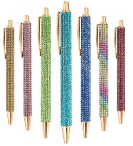 xccj 7 pcs diamond bling pens for women pretty cute pens rhinestone colorful ballpoint pens metal retractable writing pens black ink 1.0 mm sparkly crystal pens for women girls office