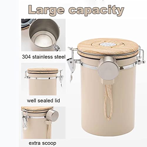 Livefunni Stainless Steel Airtight Coffee Canister with Date Tracker and Scoop, Vacuum Sealed Bean Coffee Storage Container Large Kitchen Food Storage Can 1.8L for Tea Grounds Flour Cereal Bean Sugar (Green)