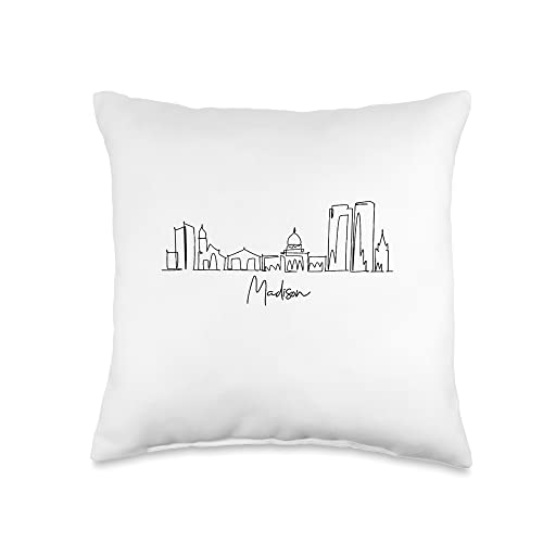 city skyline Madison Wisconsin WI City Skyline Travel Souvenir Tourist Madison Wisconsin WI Throw Pillow, 16x16, Multicolor