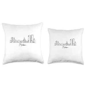 city skyline Madison Wisconsin WI City Skyline Travel Souvenir Tourist Madison Wisconsin WI Throw Pillow, 16x16, Multicolor