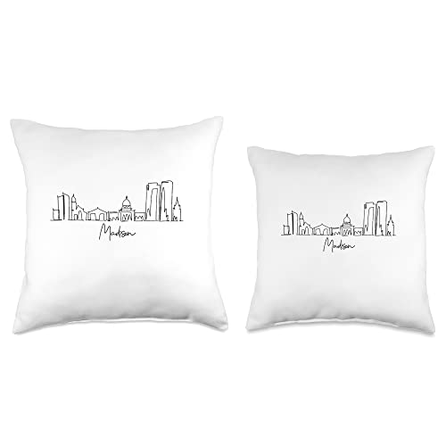 city skyline Madison Wisconsin WI City Skyline Travel Souvenir Tourist Madison Wisconsin WI Throw Pillow, 16x16, Multicolor