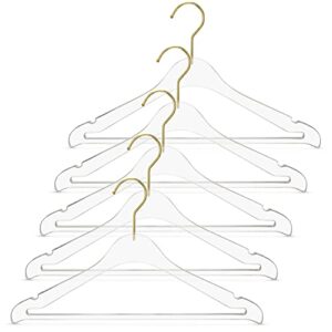 acrylic clear suit hangers, high-end quality clothes hangers with non slip pants bar gold swivel hook for luxurious closets (gold suit 5 pack)