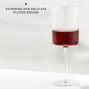 JoyJolt Fluted Wine Glasses – ELLE 17.5oz Red Set of 2 Big Long Stem Glasses. Unique, Stemmed Glass or Cocktail Vintage Style Drinking