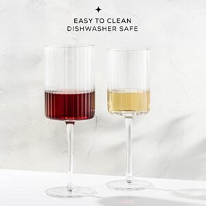 JoyJolt Fluted Wine Glasses – ELLE 17.5oz Red Set of 2 Big Long Stem Glasses. Unique, Stemmed Glass or Cocktail Vintage Style Drinking