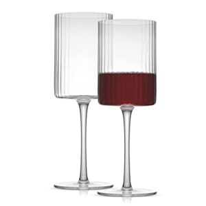 JoyJolt Fluted Wine Glasses – ELLE 17.5oz Red Set of 2 Big Long Stem Glasses. Unique, Stemmed Glass or Cocktail Vintage Style Drinking