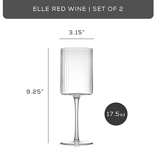 JoyJolt Fluted Wine Glasses – ELLE 17.5oz Red Set of 2 Big Long Stem Glasses. Unique, Stemmed Glass or Cocktail Vintage Style Drinking