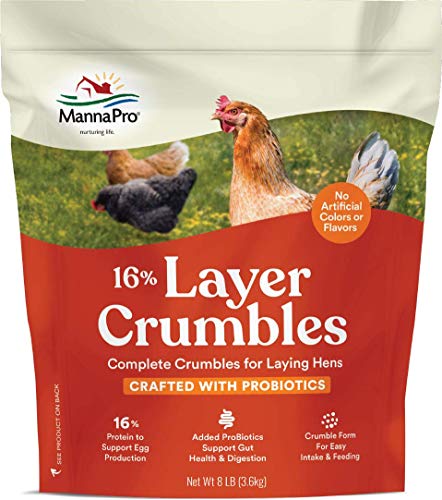 Manna Pro Chicken Feed | 16% Chicken Food with Probiotic Crumbles, Chicken Layer Feed | 8 Pounds & Crushed Oyster Shell | Egg-Laying Chickens | 5 LB