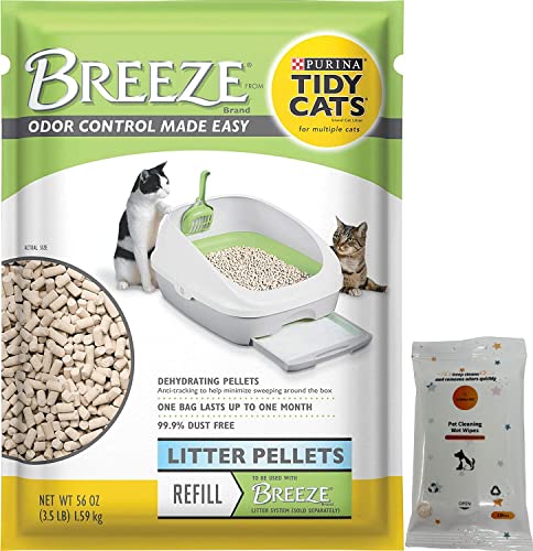 Tidy Cats Breeze Cat Litter Pellets, Refill 3.5 Pounds with Aurora Pet Wet Wipes