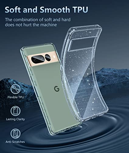 PUJUE for Google Pixel 7-Pro Clear Case: Pixel 7 Pro Dual Shockproof Protective Cell Case | Anti-Yellowing Silicone TPU | Full Protection Slim Bling | Clear Bumper Rubber Cell Phone Cover