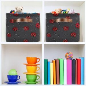 Kigai Black Ladybugs Storage Basket 2pcs, Large Collapsible Toys Clothes Organizer, Durable Canvas Storage Bin with Handle for Shelves Closet Laundry Home Office Decor