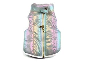 unicorn dog coat, iridescent puffer jacket for pets, unicorn dog jacket (m 10-15 lbs)
