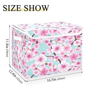 Kigai Cute Flowers Pink Storage Basket with Lid Collapsible Storage Bin Fabric Box Closet Organizer for Home Bedroom Office 1 Pack