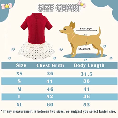 Dog Knitwear Sweater Dress Lace Tulle Tutu Outfit Skirt with Cute Heart Pattern for Small Medium Girl Dogs Christmas Birthday Party (Red, L)