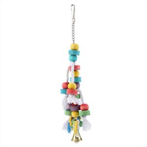 GFRGFH Colorful Parrot Toys Natural Wooden Birds Hanging Chew Toy with Bell Cage Play Toy Supplies Easy to Use