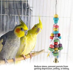 GFRGFH Colorful Parrot Toys Natural Wooden Birds Hanging Chew Toy with Bell Cage Play Toy Supplies Easy to Use