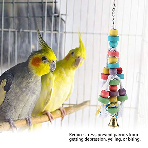 GFRGFH Colorful Parrot Toys Natural Wooden Birds Hanging Chew Toy with Bell Cage Play Toy Supplies Easy to Use