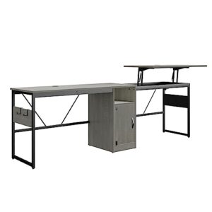 Bestier L Shaped Standing Desk Adjustable Height, 60" Corner Computer Desk with Storage File Cabinet, 95.2" Long and Large Reversible Office Desk with Lift Top, Washed Gray