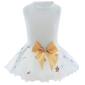 Dog Cute Dress Lace Tulle Tutu Outfit Skirt with Beautiful Stars Embroidery for Small Medium Girl Dogs Christmas Holiday Wedding Birthday Party (White Star, XL)