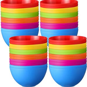 24 pcs plastic bowls 24 oz snack bowl cereal bowls colorful kids bowls reusable and unbreakable bowls for dessert cereal soup fruit salad popcorn, 6 colors, dishwasher and microwave safe