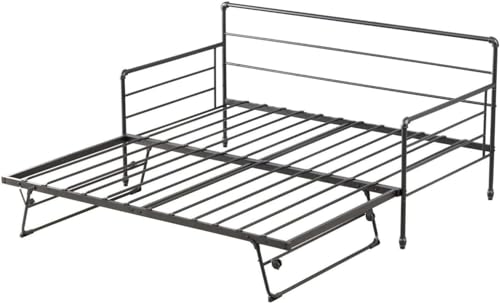 kuurfuurdo Twin Daybed with Trundle, Metal Daybed with Pop Up Trundle, Height Adjustable Day Bed with Trundle Bed Twin for Kids Teens Adults Guests, Steel Slat Support, No Box Spring Needed