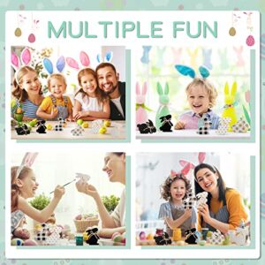 6 Pcs Easter Bunny Table Wooden Signs Bunny Shaped Farmhouse Decor Bunny Wooden Table Decorations Rabbit Tiered Tray Decor Wood Cutouts with Rope for Crafts Party Table Decorations, Black, Gray, White