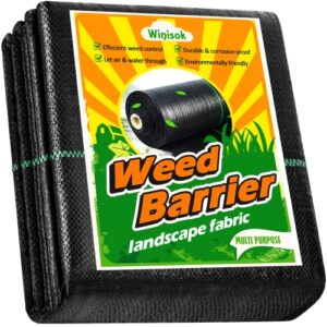 winisok weed barrier landscape fabric heavy duty, 4ft x 100ft thicken garden fabric weed mats, durable weeds control mulch breathable weed cloth weed blocker garden bed cover (4ft x 50ft x 2packs)