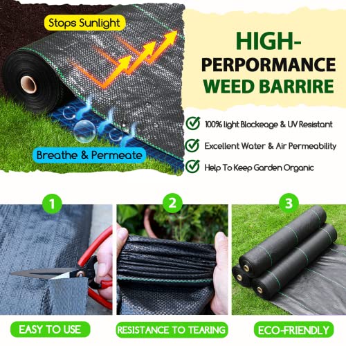 Winisok Weed Barrier Landscape Fabric Heavy Duty, 4FT x 100FT Thicken Garden Fabric Weed Mats, Durable Weeds Control Mulch Breathable Weed Cloth Weed Blocker Garden Bed Cover (4ft x 50ft x 2Packs)