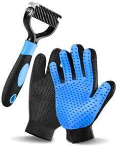 rifneeim pet grooming glove brush, cat deshedding glove with double sided shedding and dematting rake comb, efficient pet hair remover massage tool with enhanced five finger design for cat dog