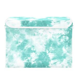 innewgogo Tie Dye Teal Storage Bins with Lids for Organizing Storage Bin with Handles Oxford Cloth Storage Cube Box for Toys