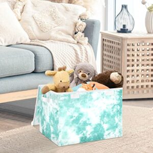 innewgogo Tie Dye Teal Storage Bins with Lids for Organizing Storage Bin with Handles Oxford Cloth Storage Cube Box for Toys