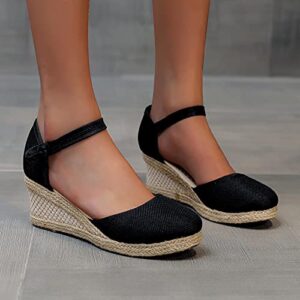 PGOJUNI Wedge Sandals for Women Dressy,Women's Heel Platform Espadrille Wedge Sandals, Soft Ankle-Tie Lace Up Closed Toe Summer Dress Shoes Womens Summer Espadrille Heel Platform Wedge Sandals Ankle Buckle Strap Closed Toe Shoes