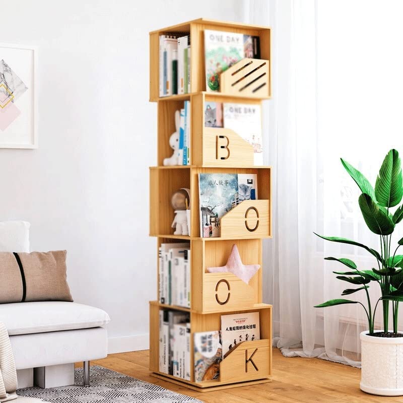 YDXNY Rotating Bookcases Pine Solid Wood 360 Degree rotatable Bookcase Book Rack Book Storage Rack Book