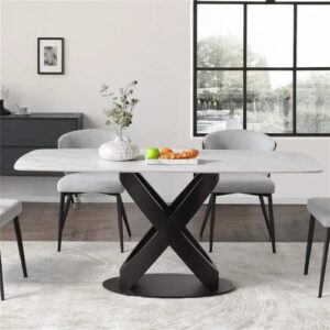 modern dining table for 8, x legs-base kitchen table without chairs, sintered stone tabletop dining room table, 71"