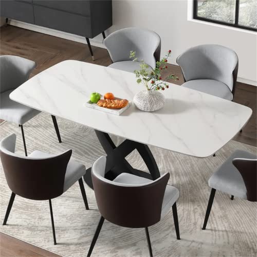 Modern Dining Table for 8, X Legs-Base Kitchen Table Without Chairs, Sintered Stone Tabletop Dining Room Table, 71"